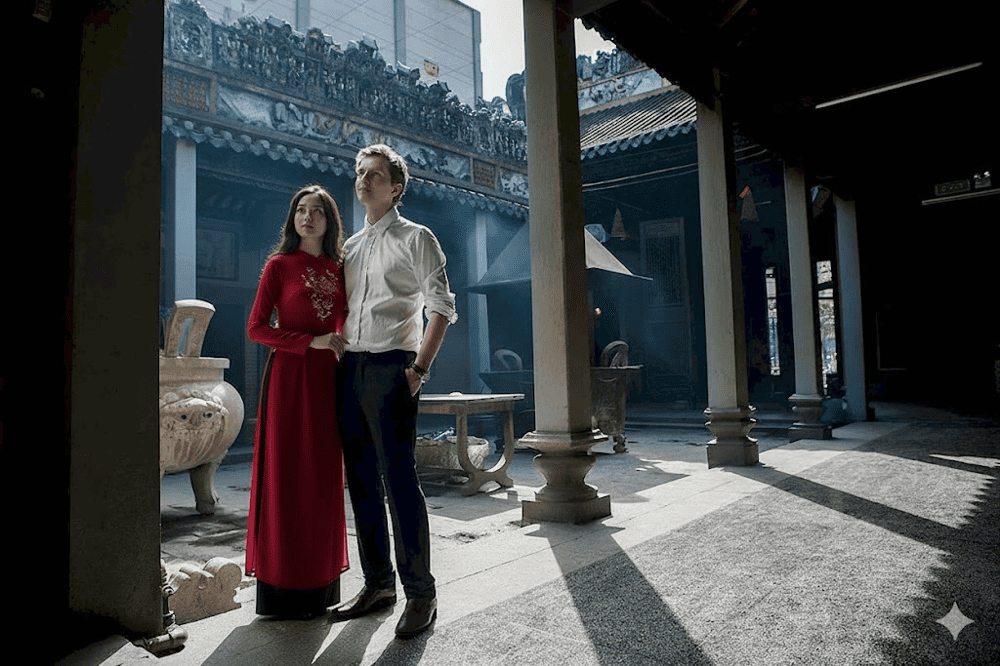 Du khách nước ngoài cũng thích thú lưu giữ hình ảnh đẹp khi tới chùa